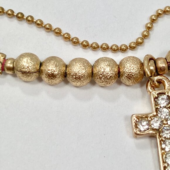 Gold Crytal Cross Charm Bracelet Plated Adjustable Plated 7-9" Chain Cord Dainty - Picture 11 of 13